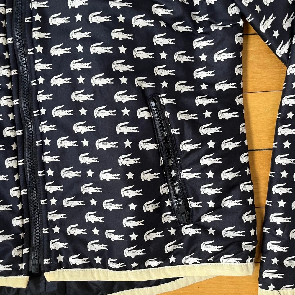 Lacoste Reversible Hooded Windbreaker Jacket Navy Blue Logo Star Print Mens S - Picture 9 of 9